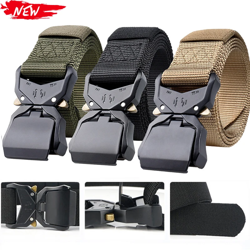 New Outdoor Tactical Belt for Men Canvas Nylon Multifunctional Snap Buckle Belt Military Training Belt