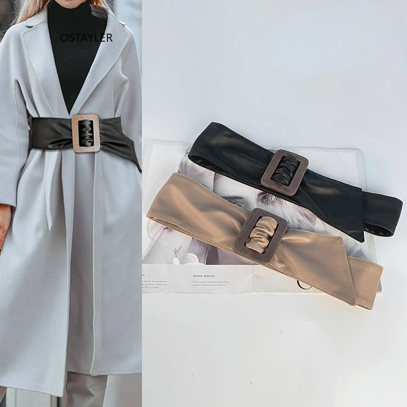 

Iregular Wide Soft PU Waistbands For Women Autumn Winter Female Faux Leather Waist belts Non-pin Buckle Self-tie Corset Belts