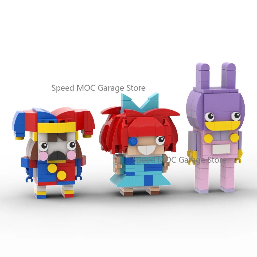 3-Piece Whimsical Circus Character MOC Building Blocks Set - Colorful Clown & Rabbit Brickheadz Collection