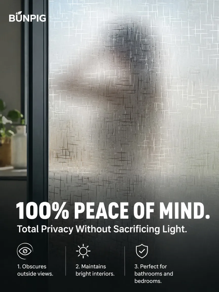 Premium Cross Pattern Frosted Privacy Window Film Static Cling No Glue UV Block Heat Control for Home Office Bathroom Glass Door