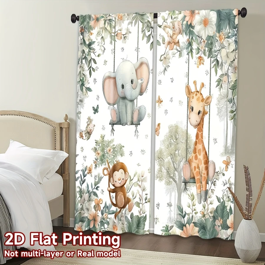 2PCS Digital Printed Curtains with Animal Swing Design, Stylish Window Drapes for Living Room Bedroom Home Decoration and Kitche