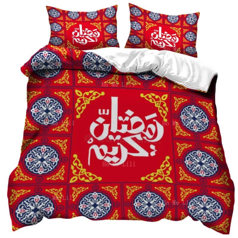 

Chinese Style Decoration With Blue Pattern On Red Background Duvet By Ho Me Lili Bedding Set