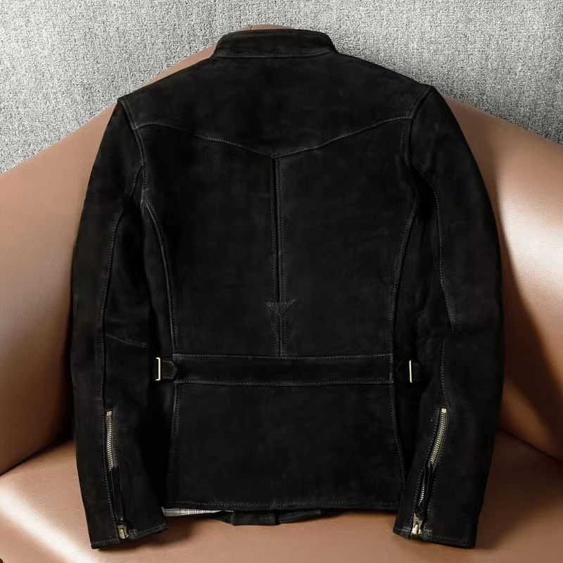 2023 New Top Layer Cowhide Matte Uncoated Retro Leather Jacket Flight Suit Genuine Leather Jacket Men\'s Slim Jacket