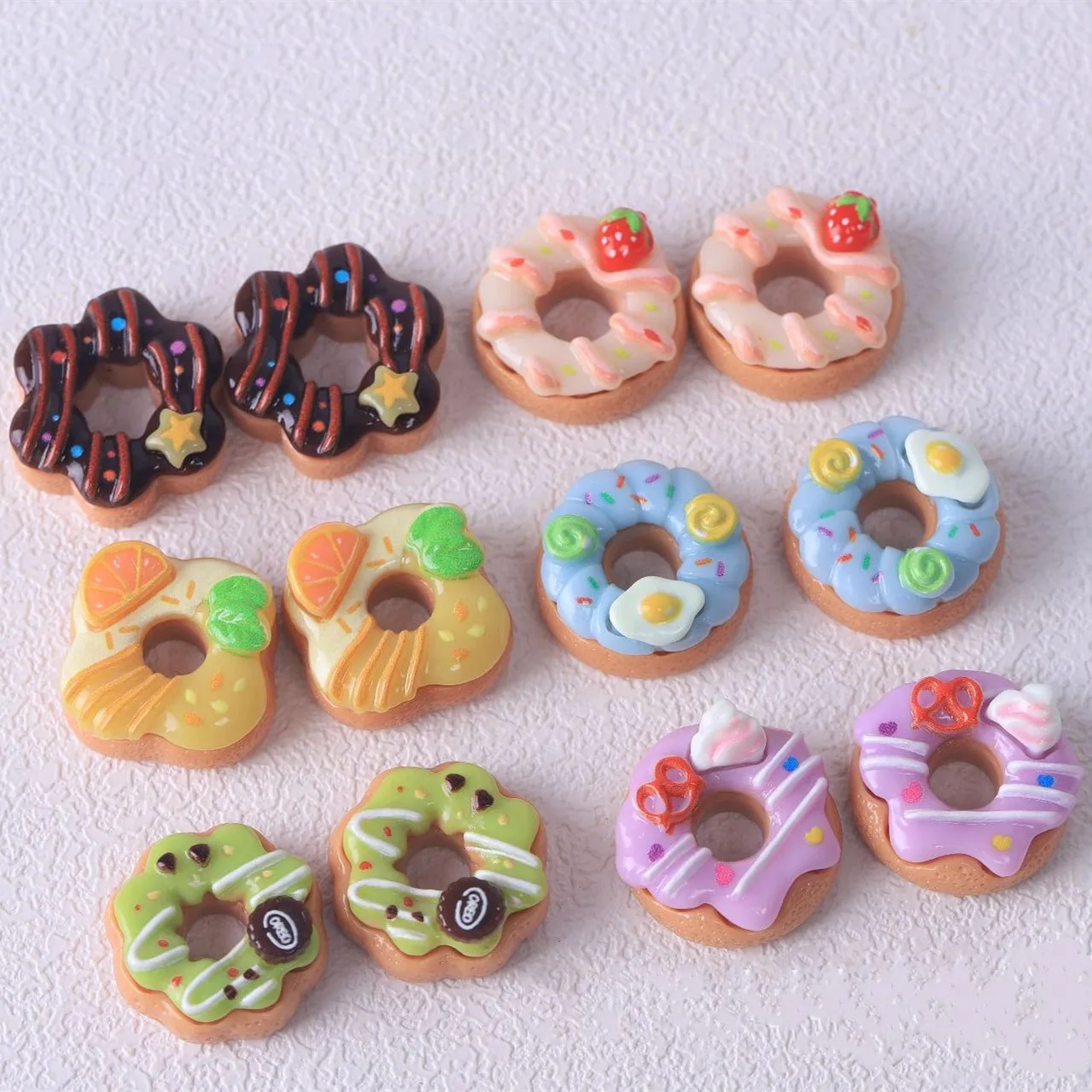 8 stücke Neue Kawaii Harz Mini Flatback Donuts Cabochon Deco Teile Material Sammelalbum Decoden Charms Handwerk Sammelalbum Zubehör – Detail 2