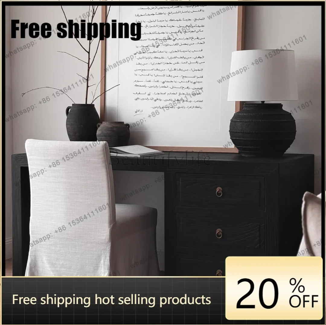 HJ American country solid wood desk home study desk log style