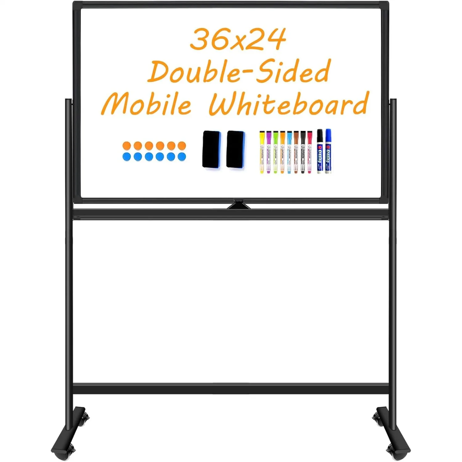 

Magnetic Dry Erase Board with Stand, Double-Sided 36"x24" Whiteboard on Wheels, Mobile Rolling Whiteboard for Kids & Adults