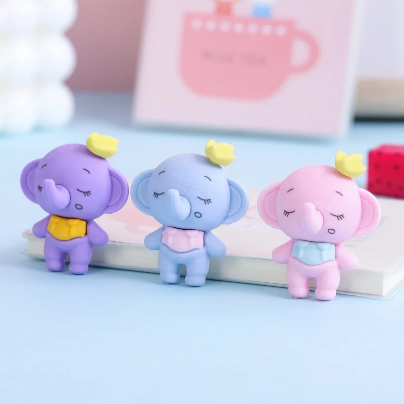 3 Pieces/batch Cute Candy-colored Elephant Shaped Eraser Student Stationery Christmas End-of-term Prize Kawaii Eraser Wholesale