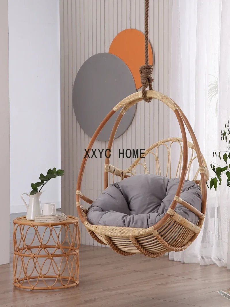 Simple Real Rattan Hanging Basket Balcony Swing Chair Hanging Home Indoor Rocking Chair