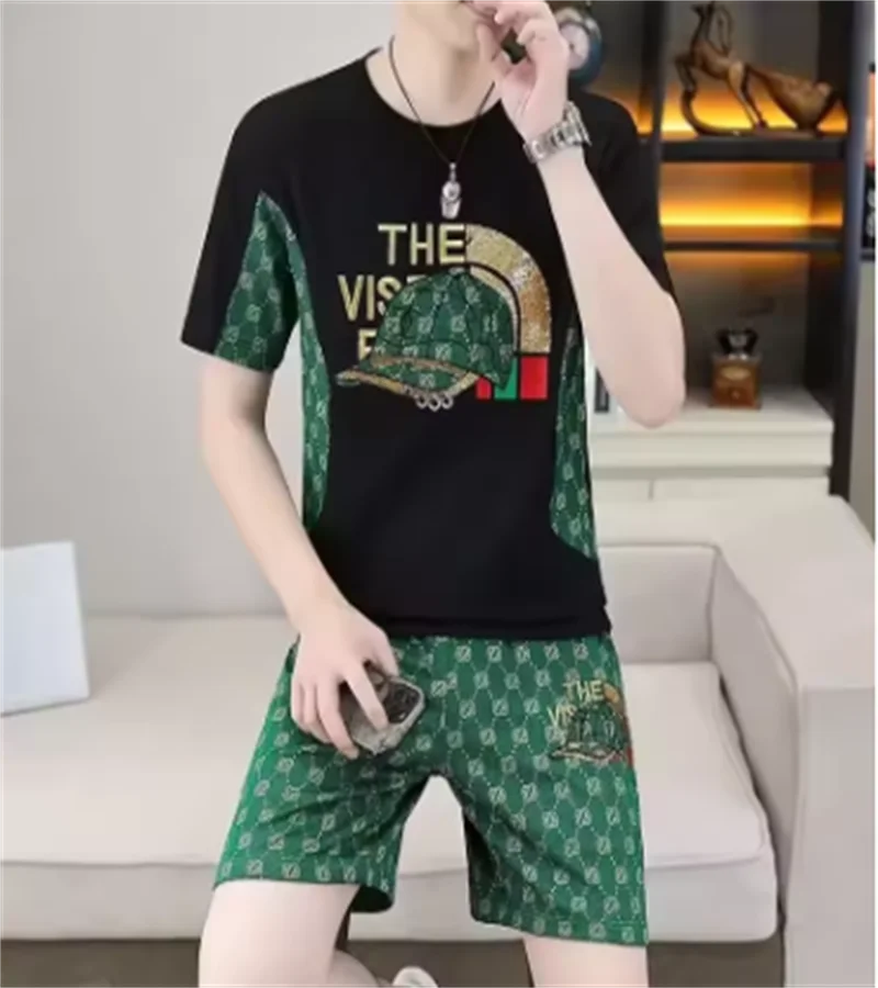 New men's summer fashion 3D printed short-sleeved T-shirt sports suit breathable T-shirt shorts sports two-piece set