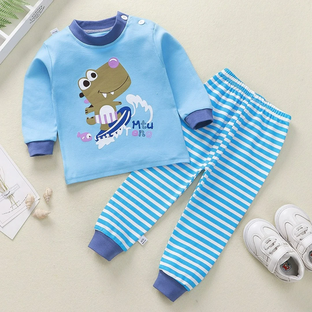 New Children's Autumn Outfit Set Long Sleeved Long Pants Two-piece Cotton Boy Dinosaur Sleepwear Girl Bear Rabbit Home Clothes view 6