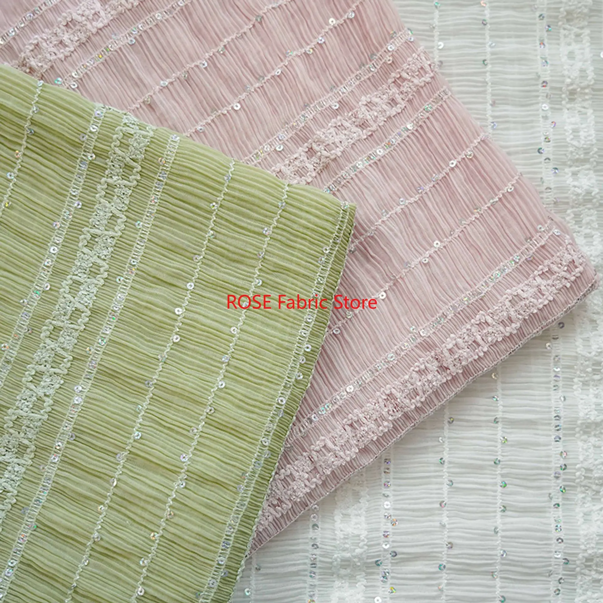 Haft cekinowy Miękka plisowana tkanina szyfonowa, koronkowa tkanina w paski do sukni ślubnej, sukienki Cupcake, sukienki imprezowej, koronkowego topu