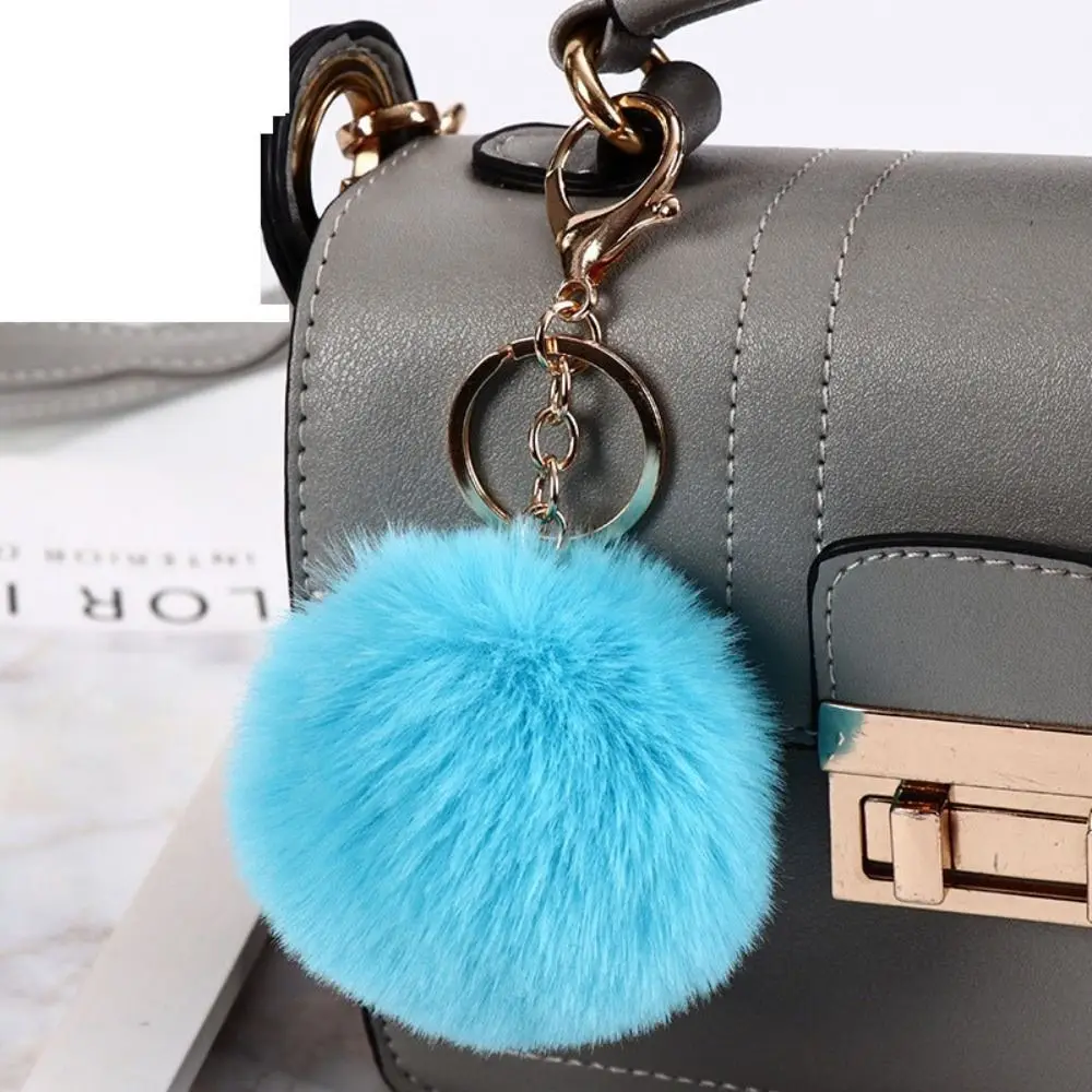 Fashion Imitation Rabbit Fur Plush Ball Pendant 8cm Solid Color Fluffy Ball Keychain Hanging Decoration Backpack Key Chain Woman