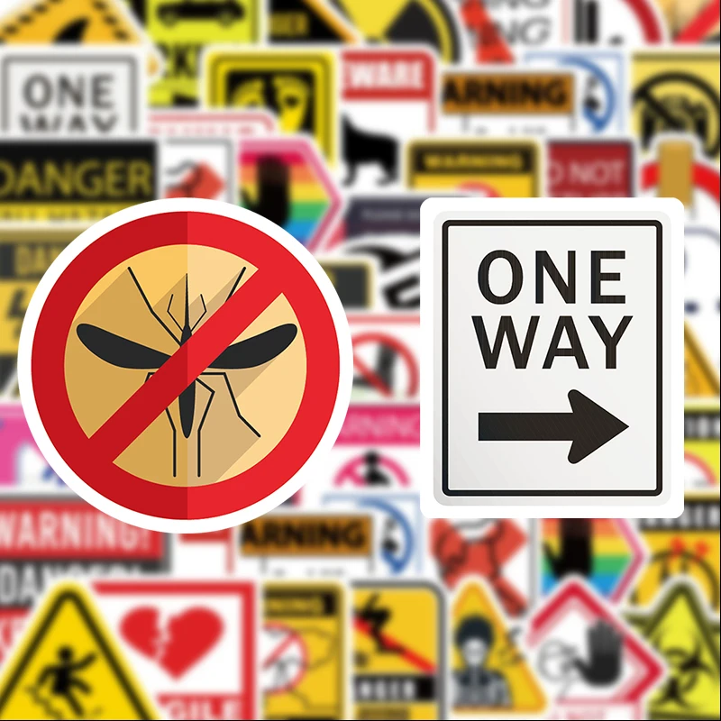 50 Warning Sign Graffiti Stickers, Suitable for Diaries, Laptops, Car Bumpers, Skateboards, Water Bottles, Computer and Phone Decorations, Etc