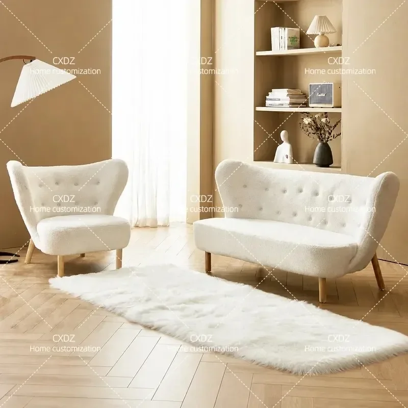 Nordic Small Petra Chair Medieval Lamb Fleece Single Lazy Sofa for Living Room Bedroom Wabi Sabi Style Comfortable Seating