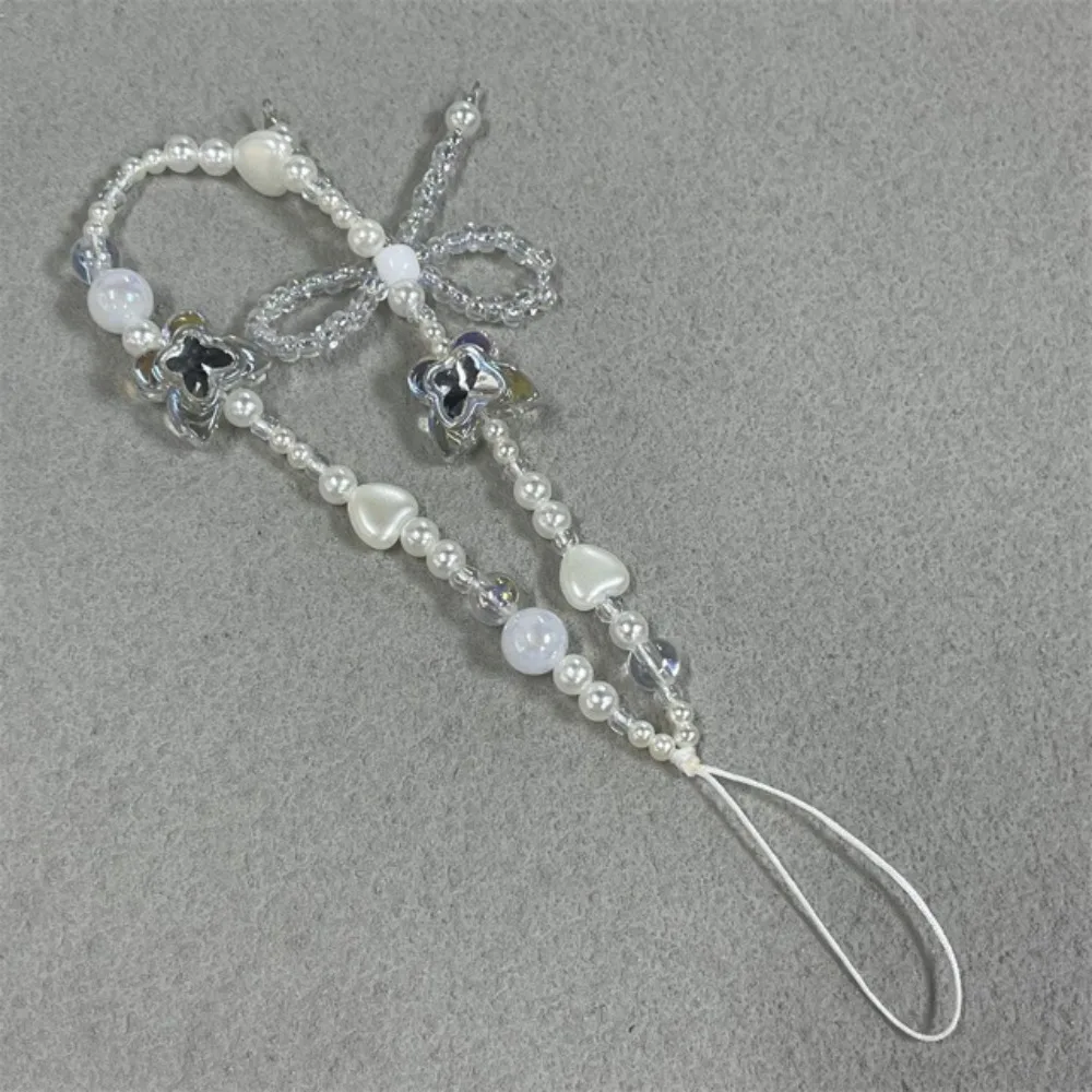 

New Cute Anti-Lost Phone Chain Clear Pearl Pearl Bow Cell Phone Chain Bow Luggage Pendant
