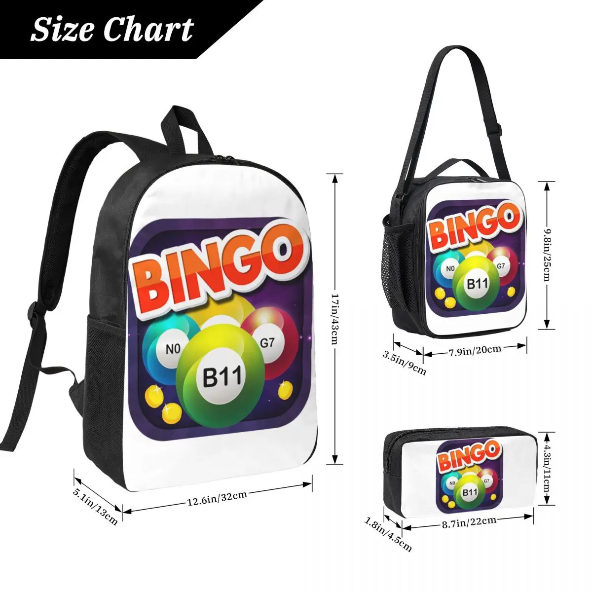Game Bingo Queen Player Backpack Student Boys Girls BookBag School Bag Laptop Shoulder Bags 3ps Insulated Lunch Bag Pencil Case