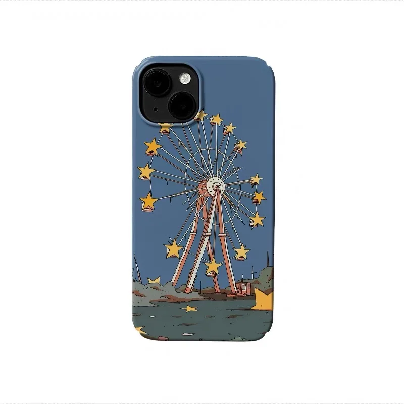 Korean ins Ferris wheel blue  Case for iPhone 16 15 14 13 Pro Max 12 11 Pro 16 Plus XR XS MAX SE2 8 Shockproof Ultra Thin Cover