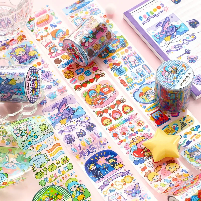 

1 Roll PET Masking Tape Girl's Small World Series Cute Characters DIY Handbook Album Decorative Material Collage