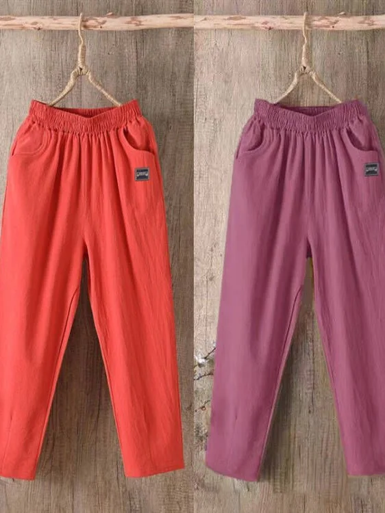 Cotton Harlan Pants Women's Summer Loose Mom Large Size Cotton Nine Points Casual Pants Single Two-Piece Set High Waist Elast...