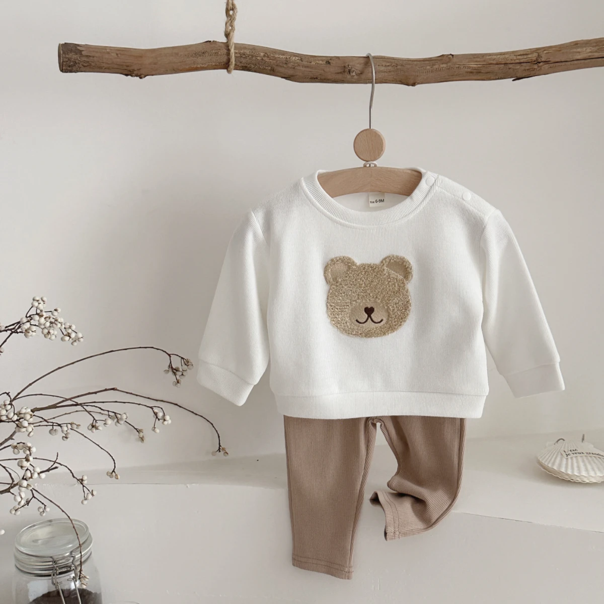 Korean Style Newborn Baby Boy Girl Clothes New Sets Bear Print Long Sleeved+Solid Color Long Pant Spring Autumn Kids Outfit 2Pcs