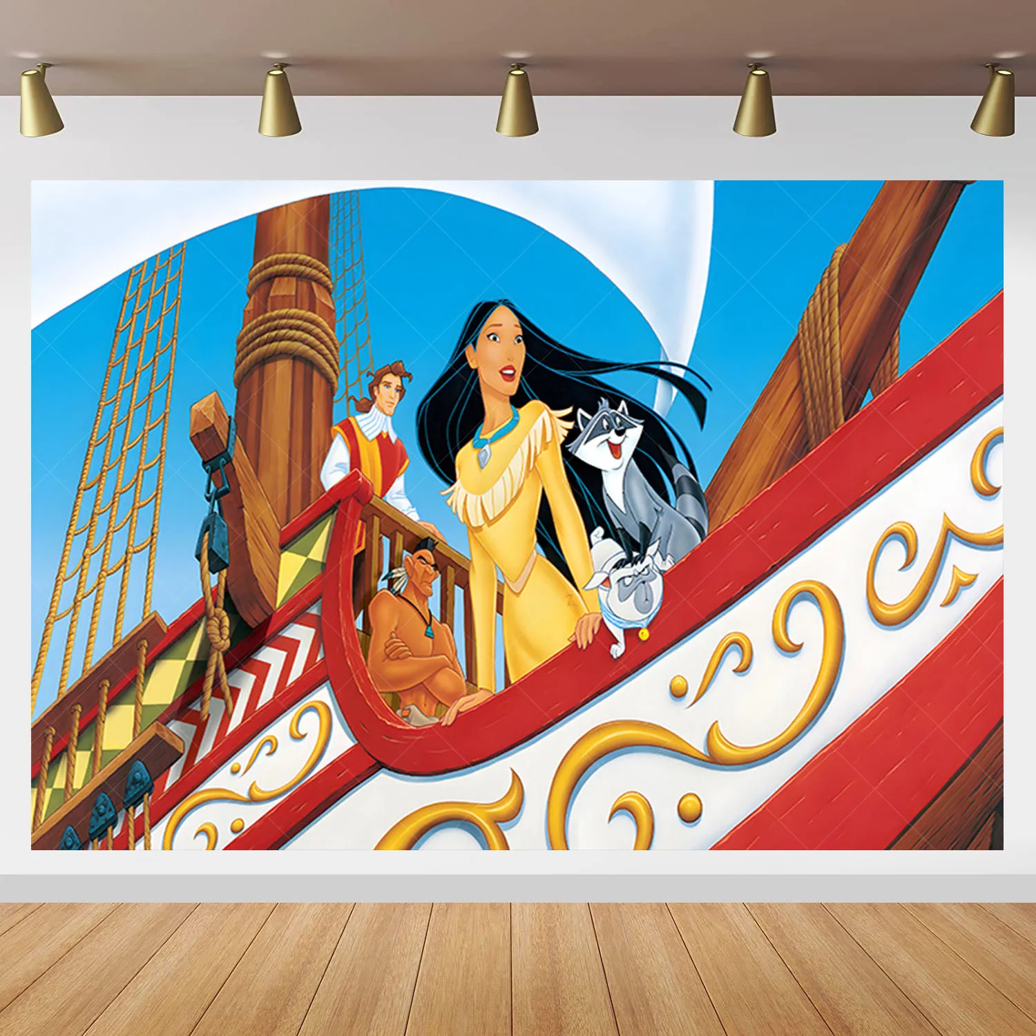 Disney Pocahontas Backdrop Kids Birthday Decoration Background Sailboat Vinyl Polyester Photography Decor Props