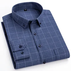 Chemise à manches longues à carreaux brossés pour hommes, grande taille, classique, haute qualité, pur coton, décontracté, tout assressenti, vêtements pour hommes, S ~ 7XL