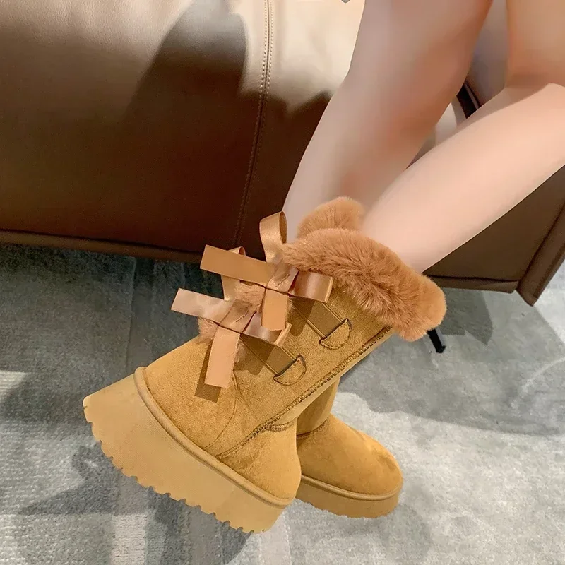 2023 Winter Warm Women's Snow Boots Fashion Short Plush Platform Mid Calf Boots Women Outdoor Casual Cotton Shoes Platform Boots