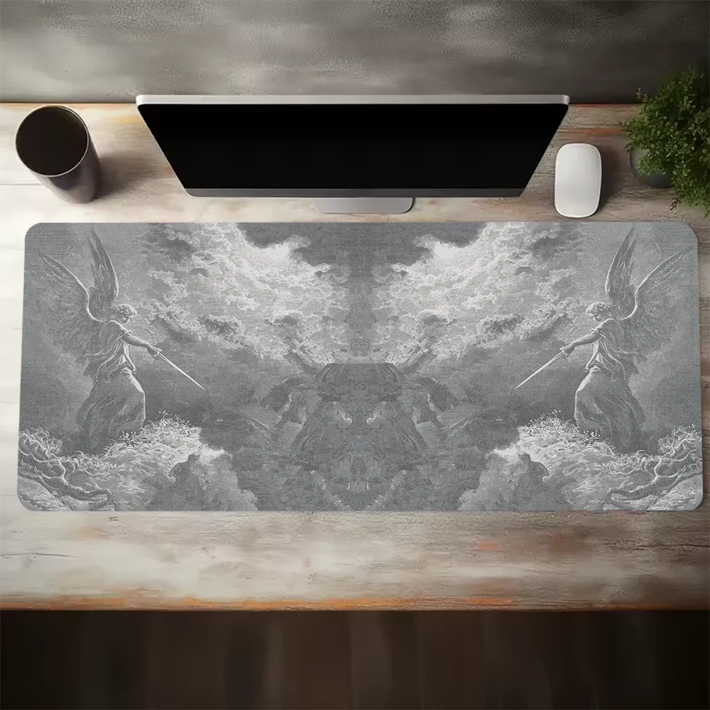 لوحة ماوس Angel Duel أحادية اللون: صدام المحاربين المجنحين في الغيوم السماوية، أفضل العظمة الأسطورية على مساحة عملك #2