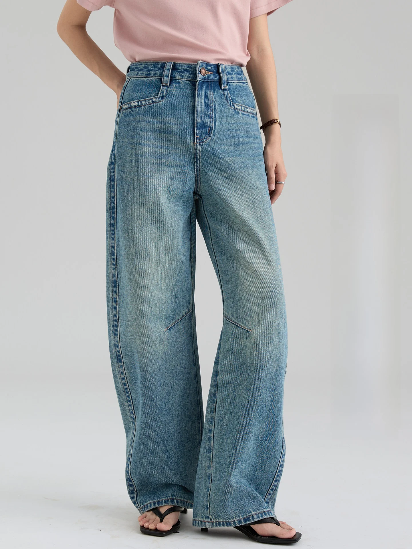 

High Waist Straight Leg Jeans Women's Loose Fit Pure Cotton Washed Vintage Spring New Style Drawwind Ladies Denim Trousers