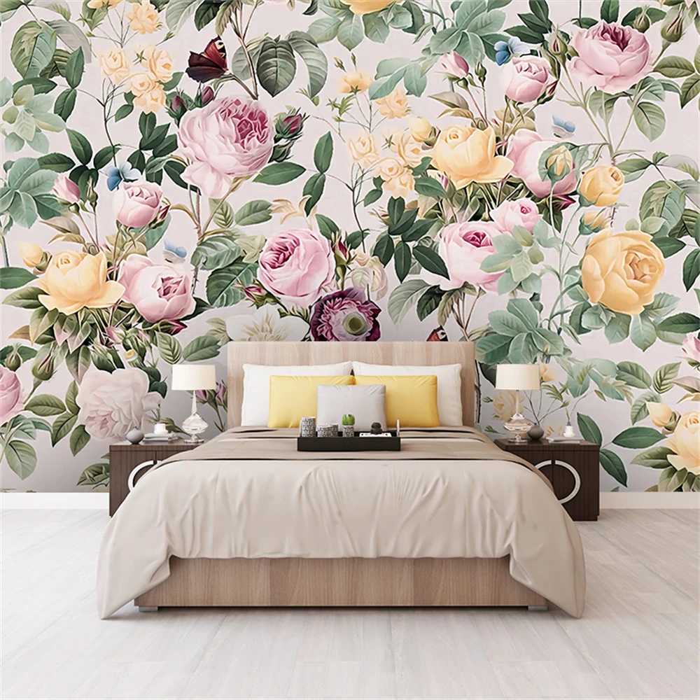 

custom papel mural American rose peony wallpaper bedroom light luxury flower wallpaper living room decoration art TV background