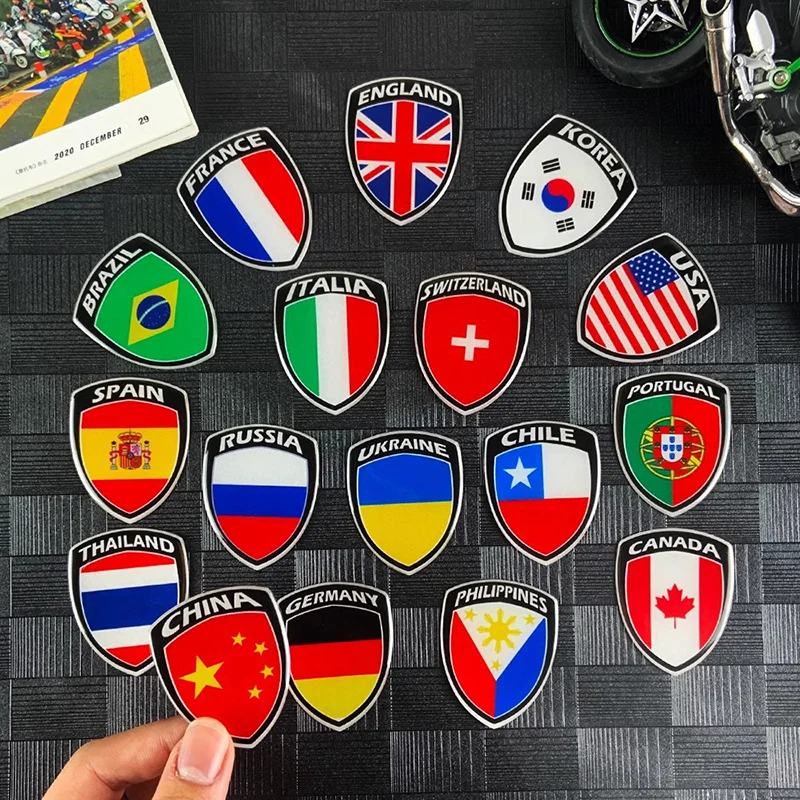 World National Flag Sticker 3D Reflective Motorcycle Accessories Badg Decals For Korea France Spain Brazil Chile ukraine Italy