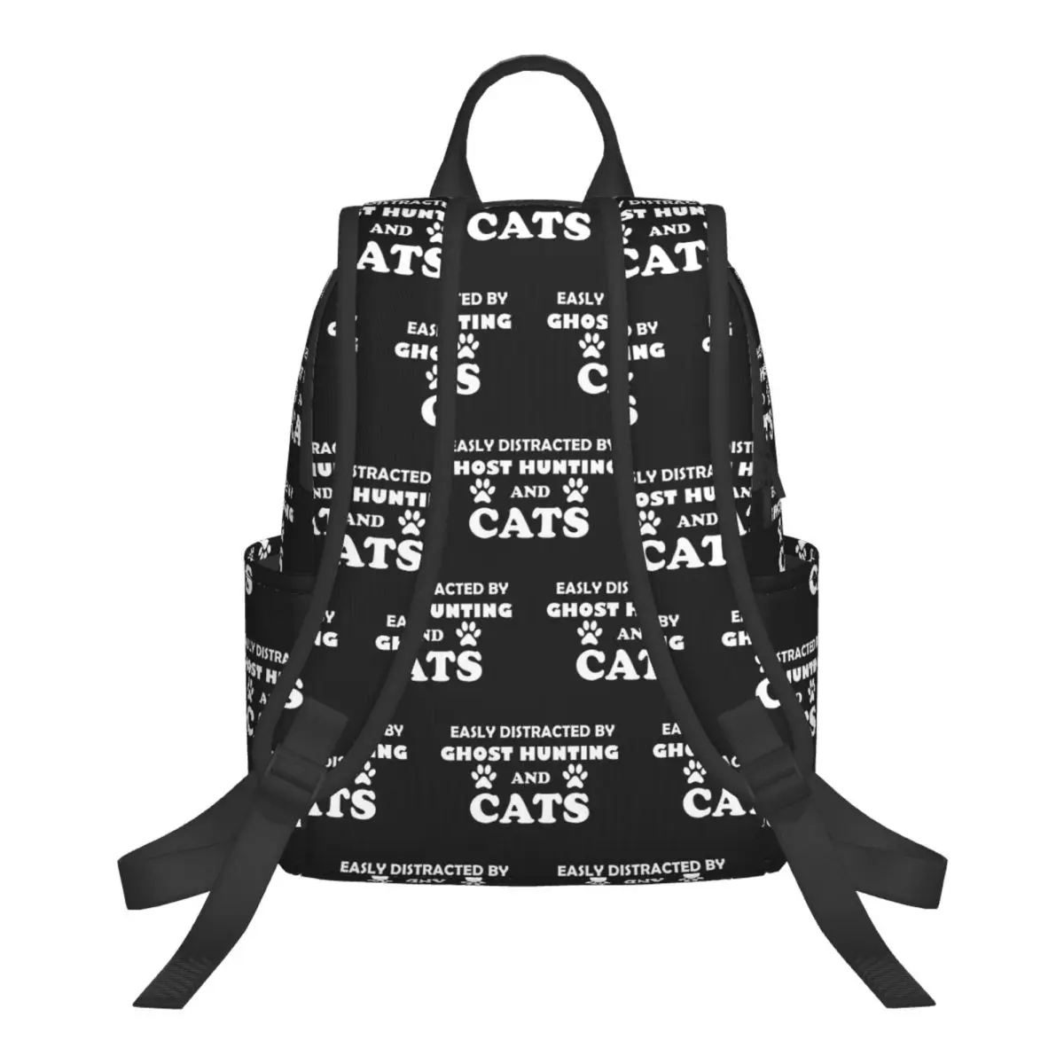 Easily Distracted By Ghost Hunting And Cats Student Backpack School Bag Hiking Travel Daypack Fashion Bookbag Shoulder Bags