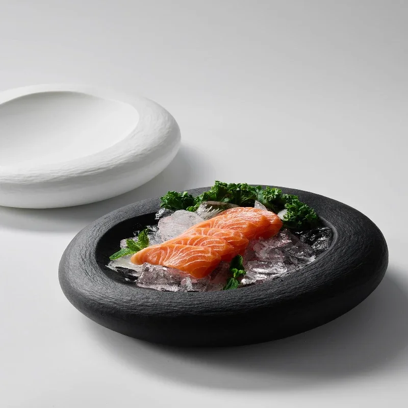 Creative Oval-shaped Ceramic Western Tableware Salmon Sashimi Plating in The Restaurant High-end Household Cooking Tableware