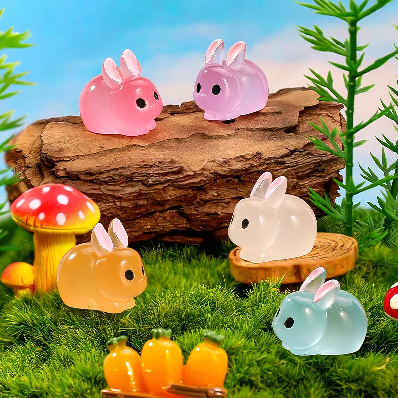 6pcs Night Light Resin Simulation Rabbit Resin DIY Jewelry Accessories Doll Creative 3D Micro Landscape Ornament