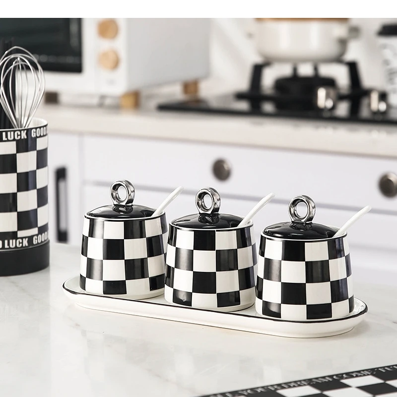 Light Luxury Ceramic Seasoning Jar Set Nordic Kitchen Salt and Pepper Storage Spice Decor Home Tools
