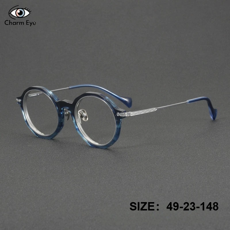 

Японские очки ручной работы класса люкс для мужчин, ретро-оправа круглой формы из ацетата и титана, новые женские очки для коррекции близорукости, чтения, с защитой от синего света