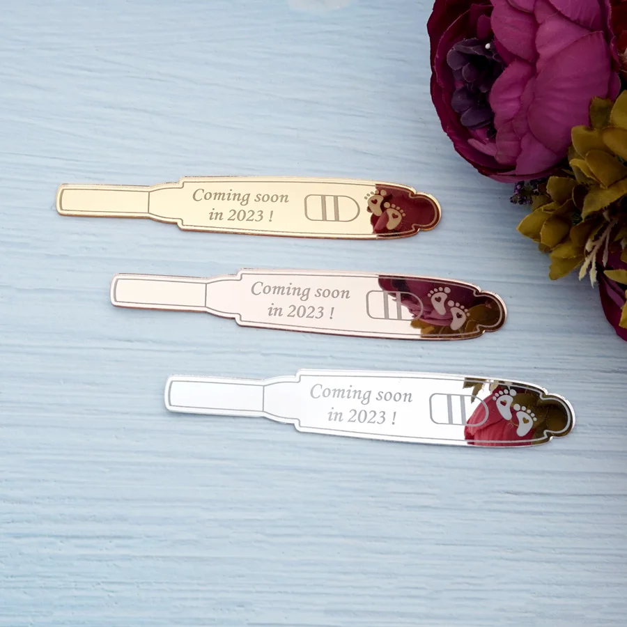 1pcs Custom Acrylic Mirror Pregnancy Test Shape Personalized Welcome Baby Tag Surprise Party Invitation Card