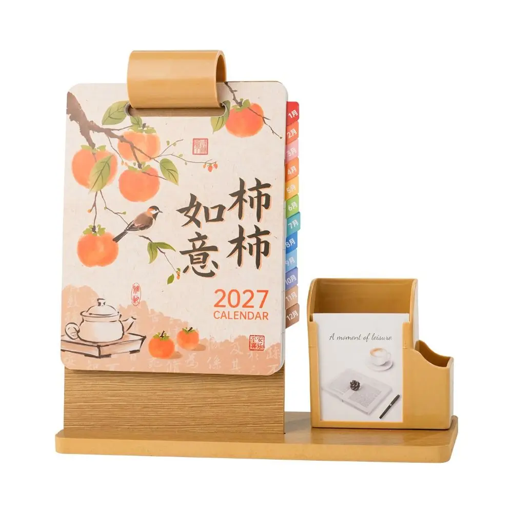 Creative Wood 2027 Desk Calendar Pen Holder Creative Pen Holder Calendar Multifunctional Desktop Planner Stand Desk Organization