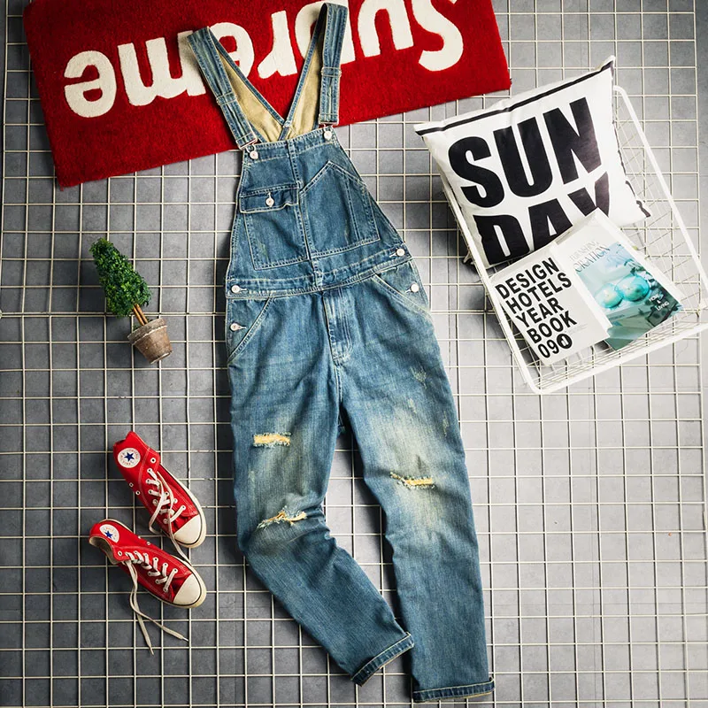 

Waed Vintage Workwear Overalls Loose Straight Leg Men's Casual Trousers Youth Faion Spring Autumn Winter Denim Jeans