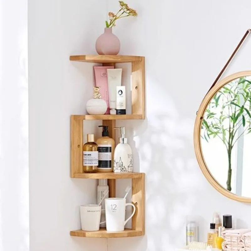 Natural Wood Corner Storage Shelf, Office Desk Organizer for Books/Stationery, Multilayer Book Rack with Durable Oak Frame