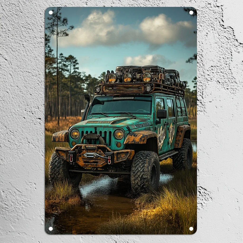 Hunter's Off-Road Adventure:  Tin Sign with Infinite Possibilities - Perfect for Carrying Gear & Games, Includes Vintage Tin Pla