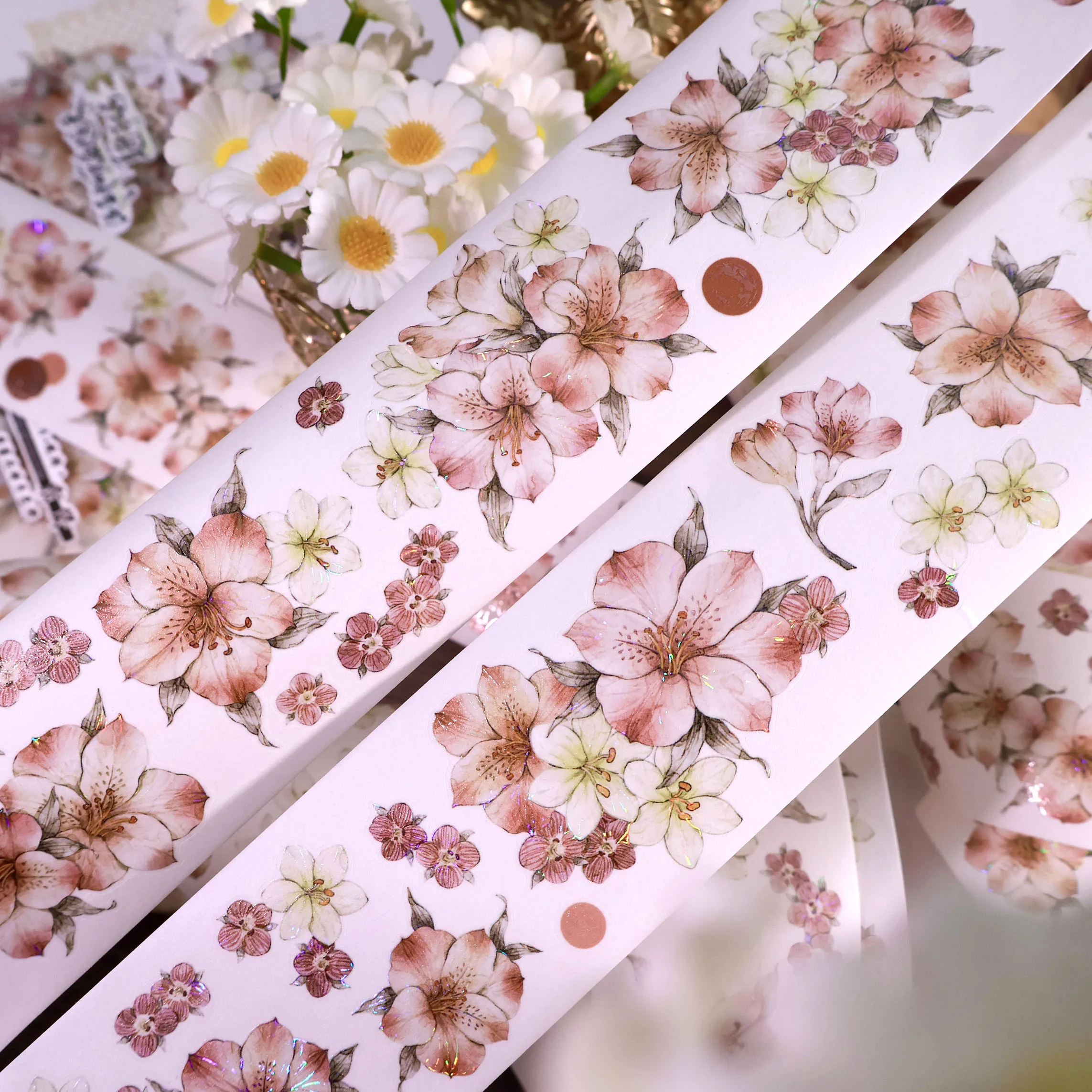 Flower Washi Pet Tape Vintage Pink Shell Shiny Pre-cut For Journal DIY Scrapbooking Sticker