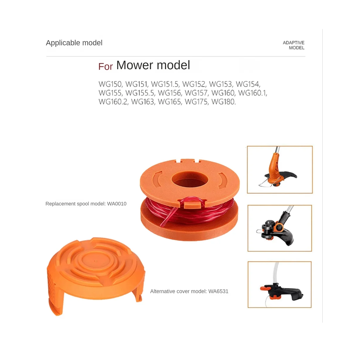 ローイングヘッドカバー,草刈り機リール,w0010およびw6531,6個