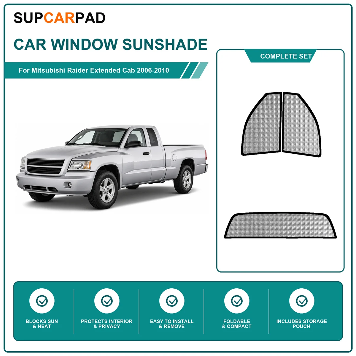 For Mitsubishi Raider Extended Cab 2006-2010 Full Set Car Window Sunshades UV Block Privacy Heat Insulated Foldable Car Curtain