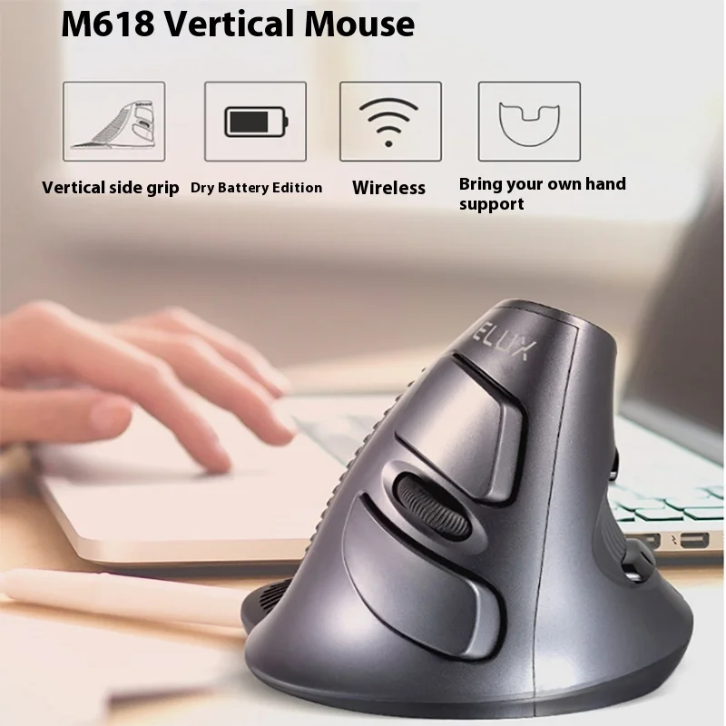 Imagem -02 - Ergonomia Mouse Vertical sem Fio Bluetooth ou com Fio Mouse do Office Ratos Ópticos Direitos com Esteira de Pulso pc Personalizado Delux-m618