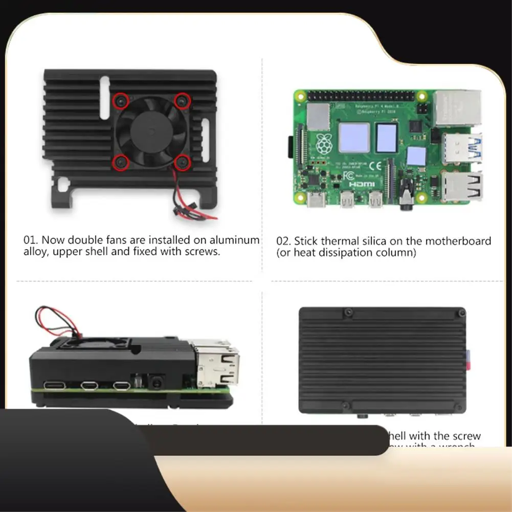 

Алюминиевый корпус для Raspberry Pi 4B радиатор с охлаждающим вентилятором + термопрокладка для RPI 4B макетная плата защитный корпус-T44C