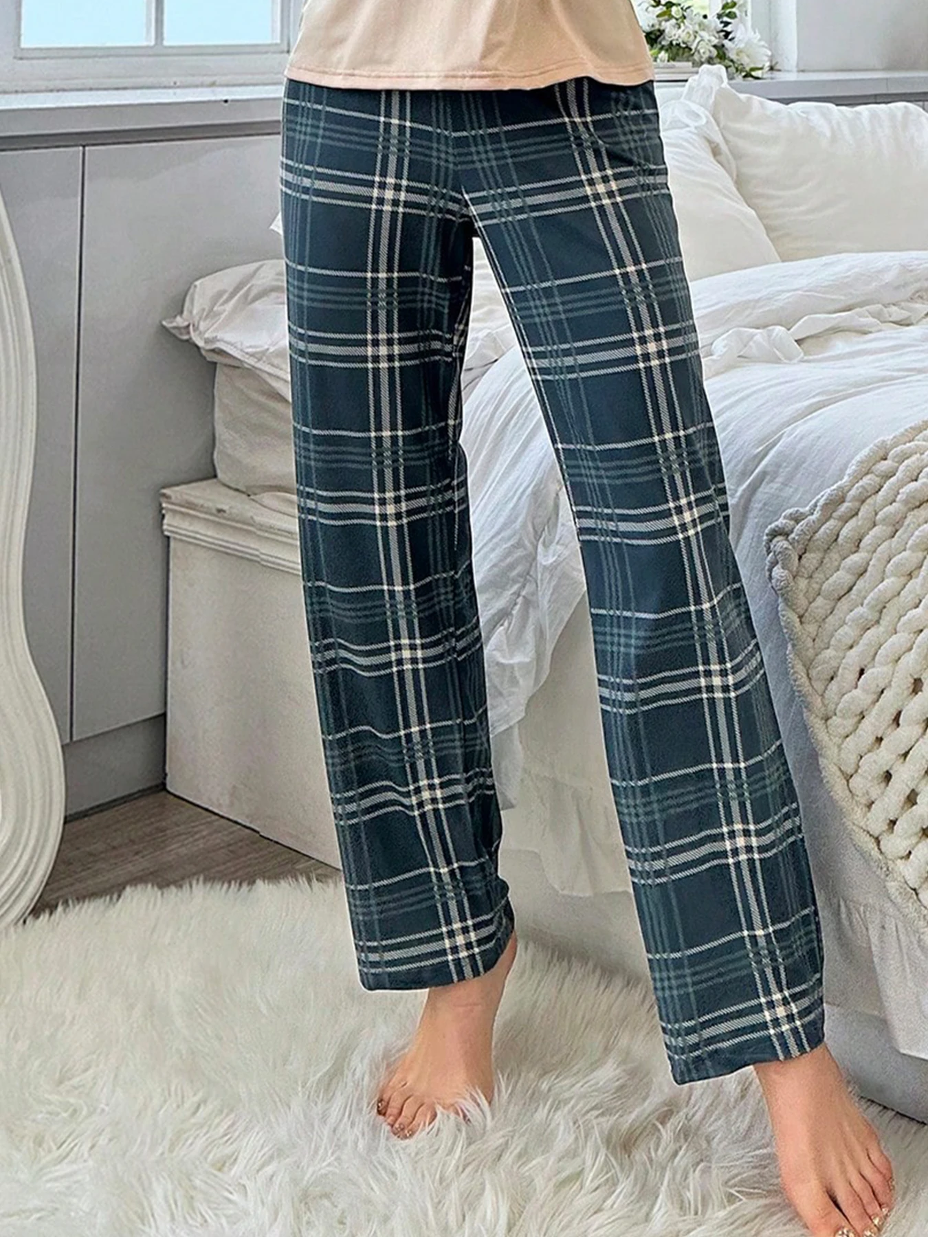 Women's Classic Checkered Long Pants Casual Homewear Sleep Pants for All Seasons Spring Summer Autumn Winter