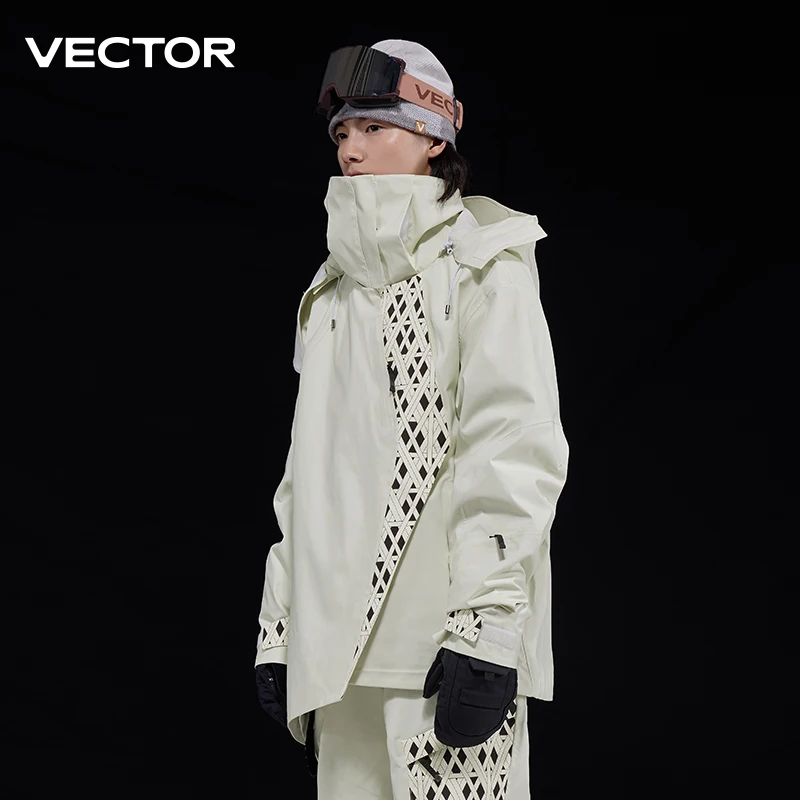 VECTOR Men\'s and Women\'s 3L Diagonal Jacket Windproof and Waterproof Nylon Full Pressure Adhesive Technology for Outdoor Skiing