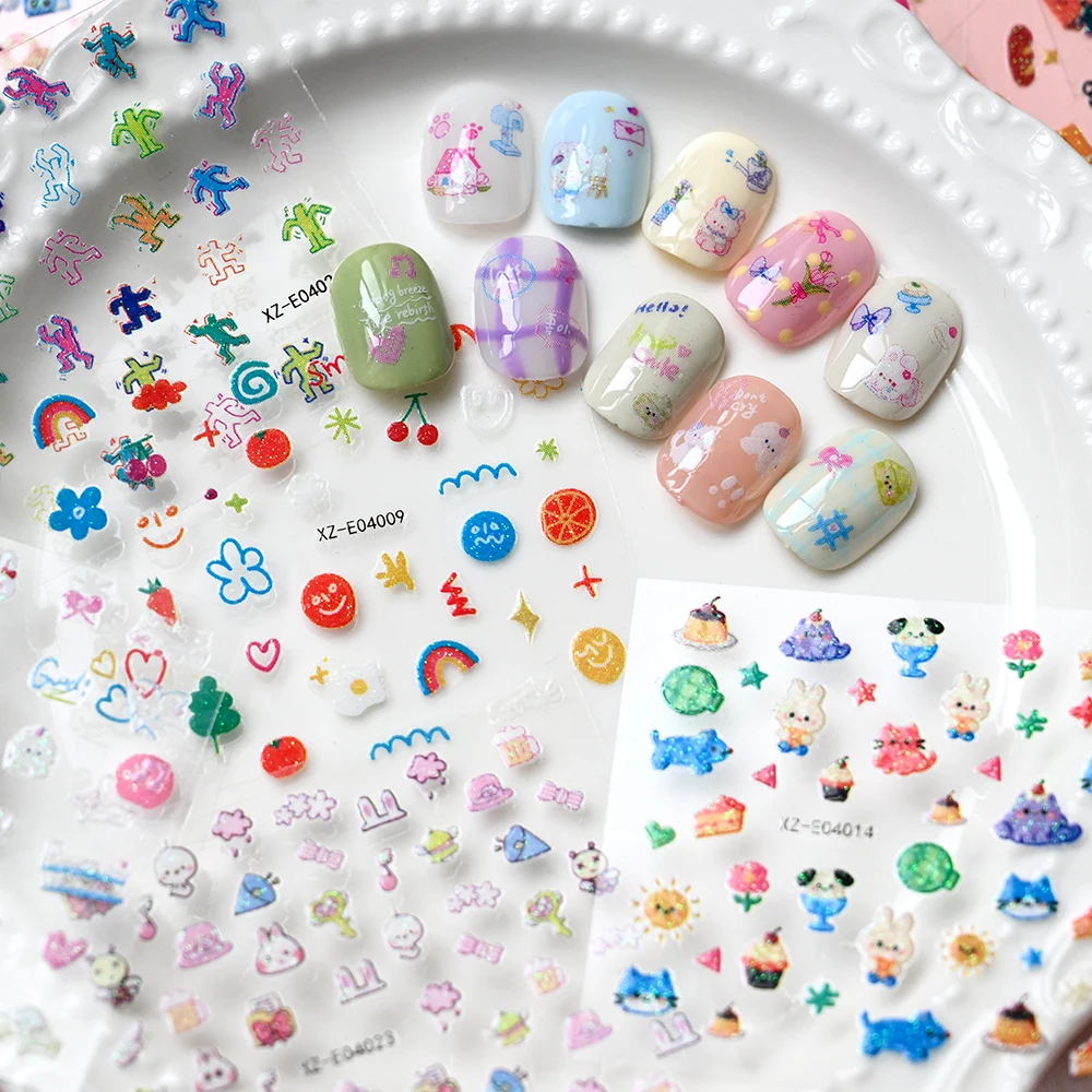 30Pcs 3D Summer Ocean Theme Nail Stickers 5.2*6.2cm Cartoon Animals Flower Starfish Shell Nails Decals DIY Manicure Decorations