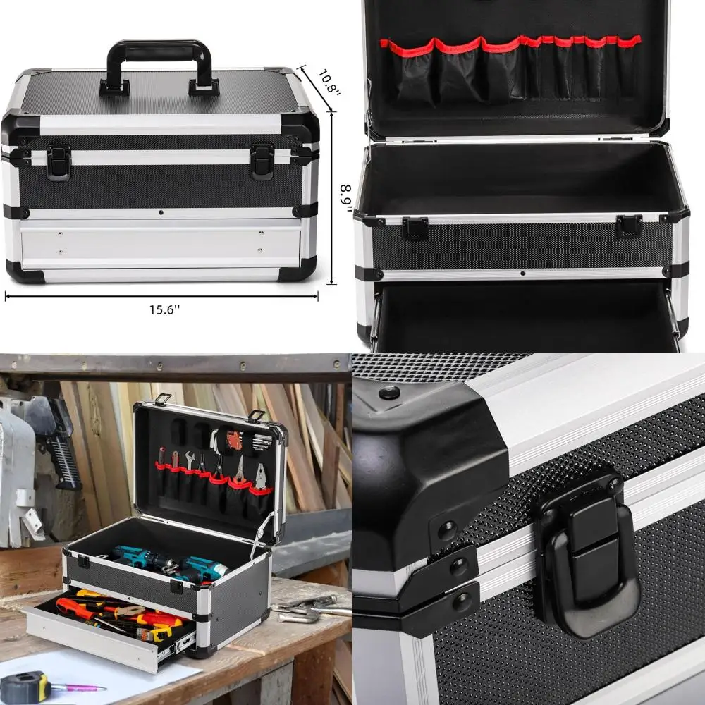 

Портативный ящик для инструментов из алюминиевого сплава с металлическим замком, прочный органайзер-ящик для различных нужд